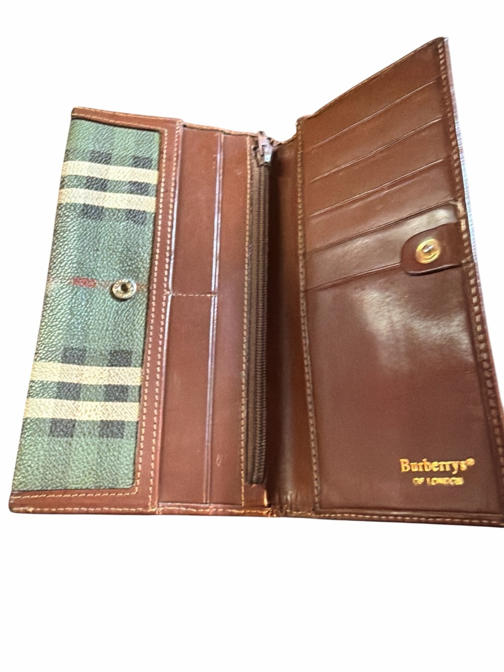 Vintage Burberrys of London Haymarket Check Long Wallet - Green/Olive - Picture 3 of 3